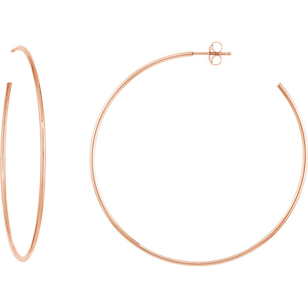 Olas d'Oro - 14K Rose Gold 50mm Large Hoop Post Earrings - 3.09 Grams Total Weight