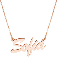 Olas d'Oro - 14K Rose Gold 5mm Brush Font Nameplate Necklace - Adjustable 16 to 18 Inches