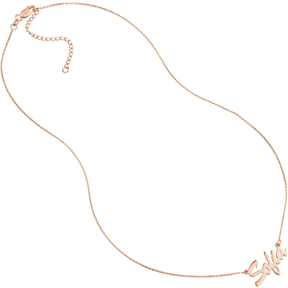 Olas d'Oro - 14K Rose Gold 5mm Brush Font Nameplate Necklace - Adjustable 16 to 18 Inches