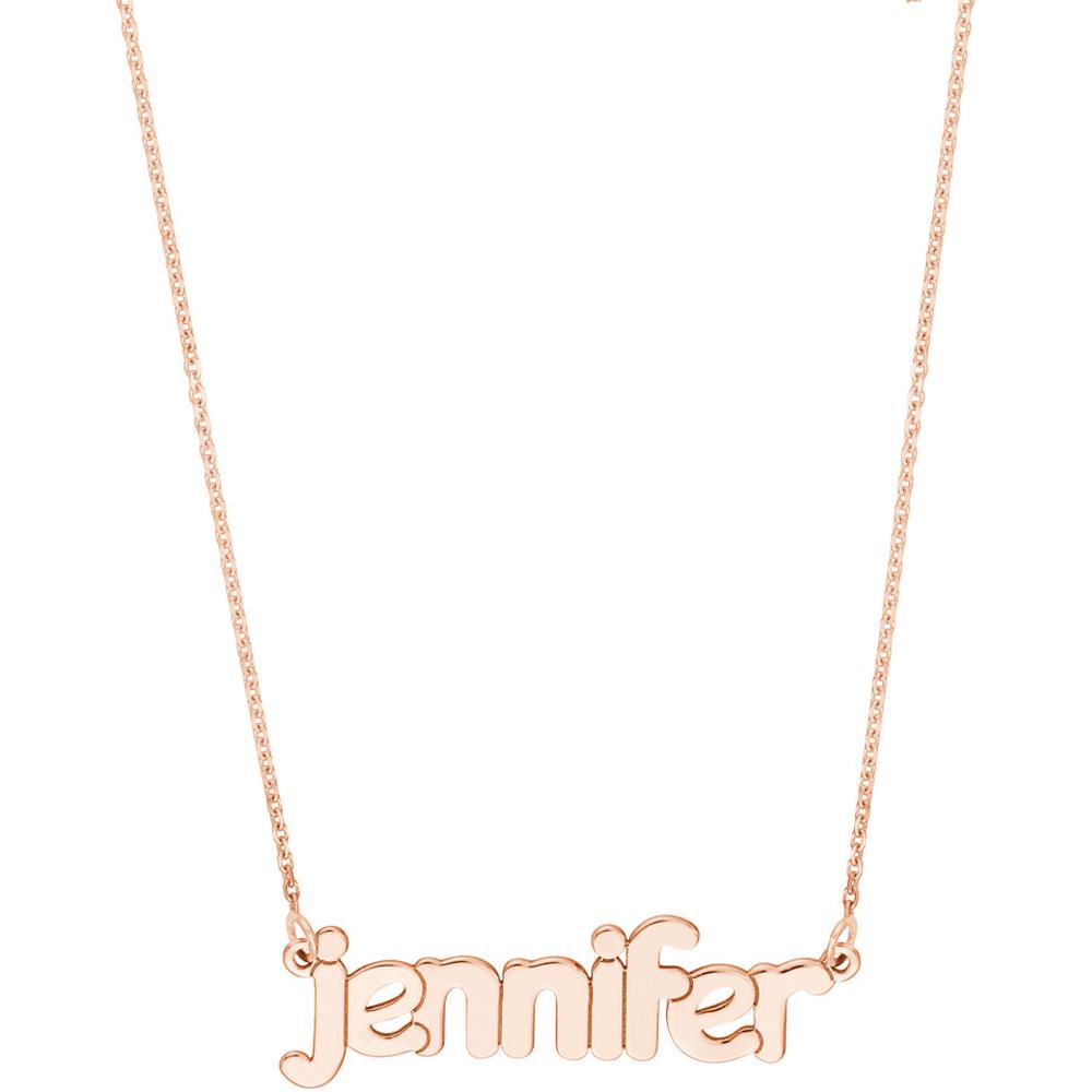 Olas d'Oro - 14K Rose Gold 5mm Bubble Font Nameplate Necklace - Personalized Custom Jewelry for Women