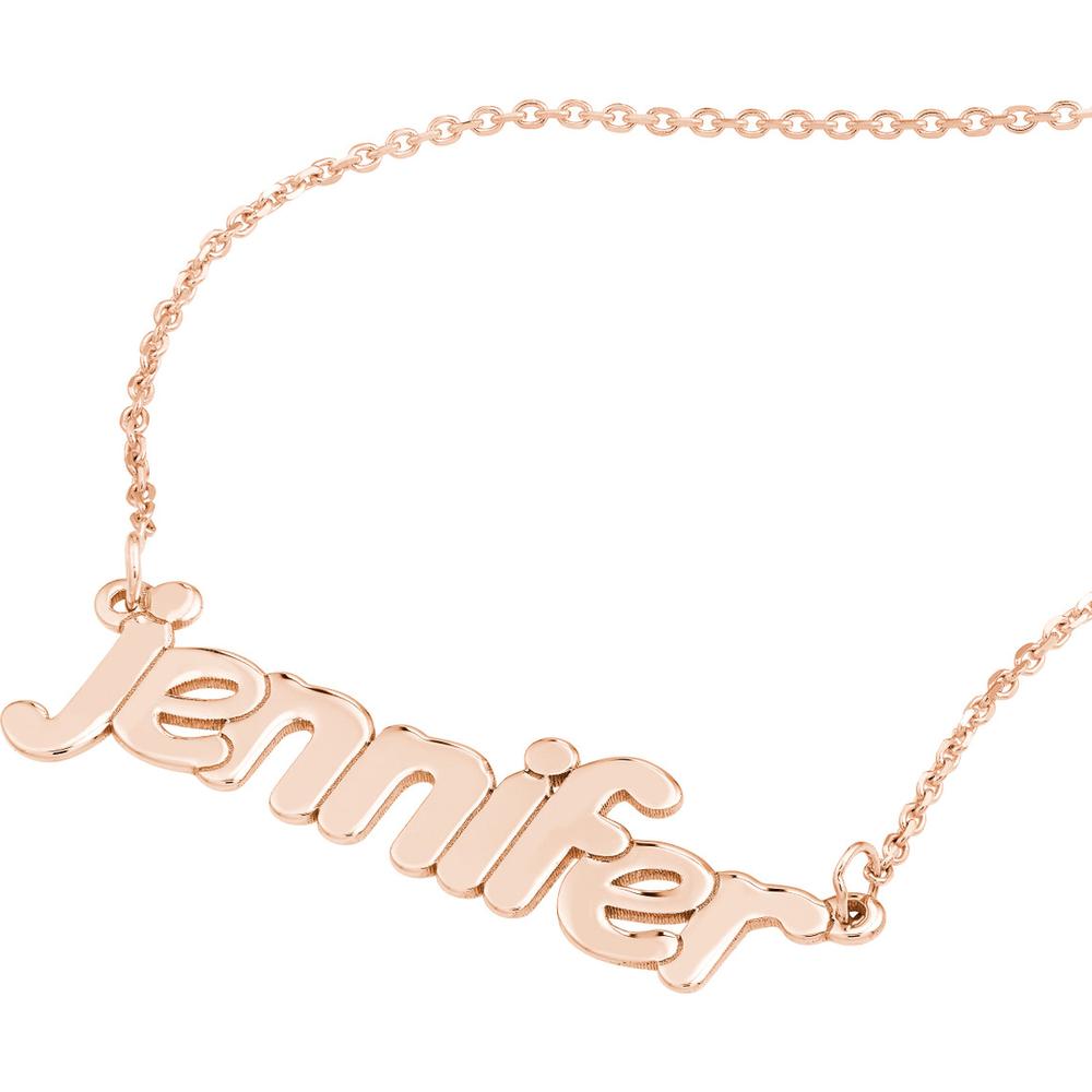 Olas d'Oro - 14K Rose Gold 5mm Bubble Font Nameplate Necklace - Personalized Custom Jewelry for Women