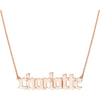 Olas d'Oro - 14K Rose Gold 5mm Gothic Nameplate Necklace - Adjustable 16-18 Inches