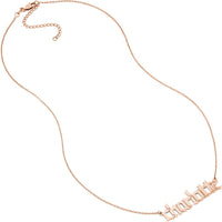 Olas d'Oro - 14K Rose Gold 5mm Gothic Nameplate Necklace - Adjustable 16-18 Inches