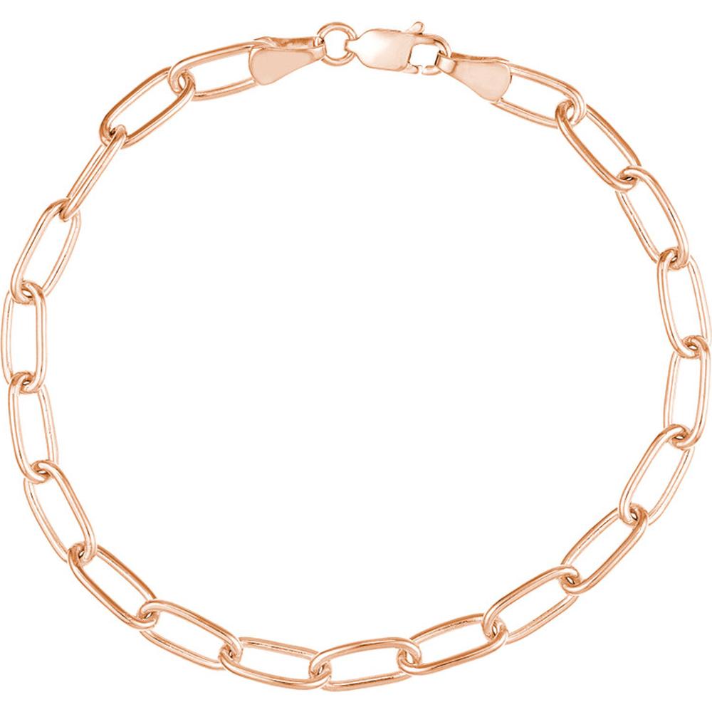 Olas d'Oro - 14K Rose Gold 5mm Paperclip Chain Bracelet with Lobster Lock 7.50" Length