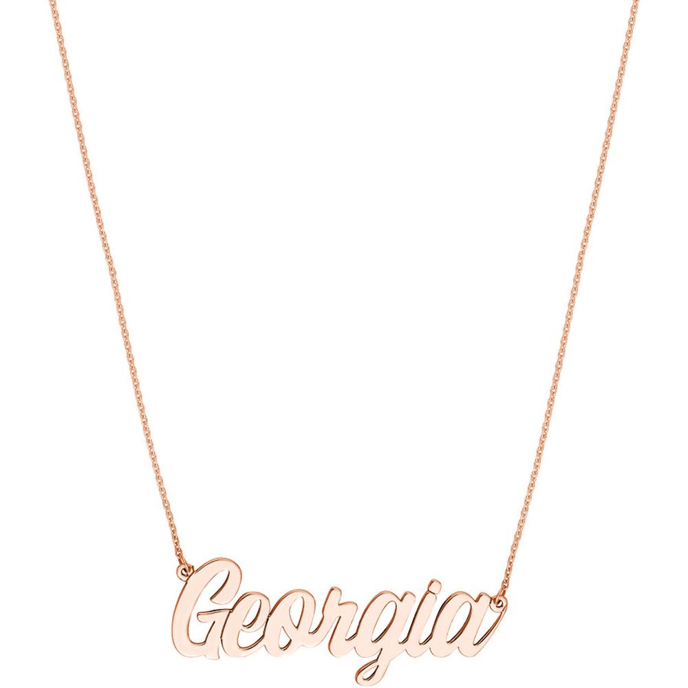 Olas d'Oro - 14K Rose Gold 5mm Script Font Nameplate Necklace - Personalized Custom Jewelry