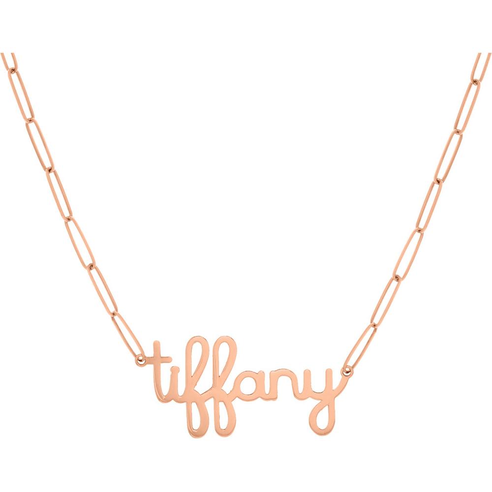 Olas d'Oro - 14K Rose Gold 6mm Doodle Nameplate Paperclip Necklace - Adjustable 16-18"