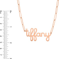 Olas d'Oro - 14K Rose Gold 6mm Doodle Nameplate Paperclip Necklace - Adjustable 16-18"