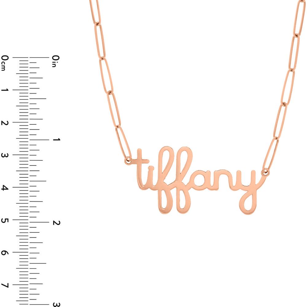 Olas d'Oro - 14K Rose Gold 6mm Doodle Nameplate Paperclip Necklace - Adjustable 16-18"