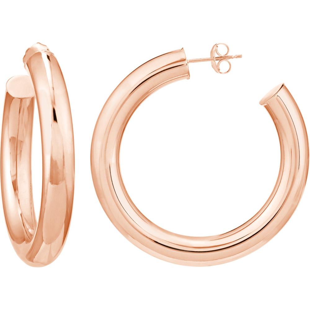 Olas d'Oro - 14K Rose Gold 6mm x 40mm Tube Hoop Earrings - Elegant and Trendy Large Hoops