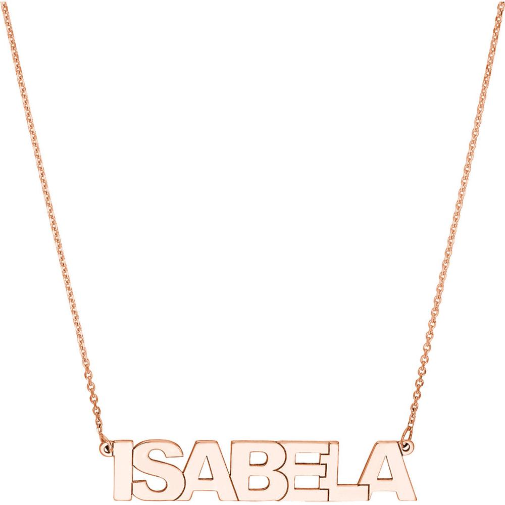 Olas d'Oro - 14K Rose Gold 7mm Block Font Custom Nameplate Necklace
