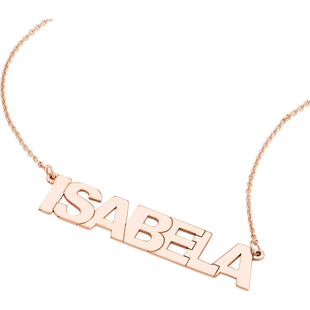 Olas d'Oro - 14K Rose Gold 7mm Block Font Custom Nameplate Necklace
