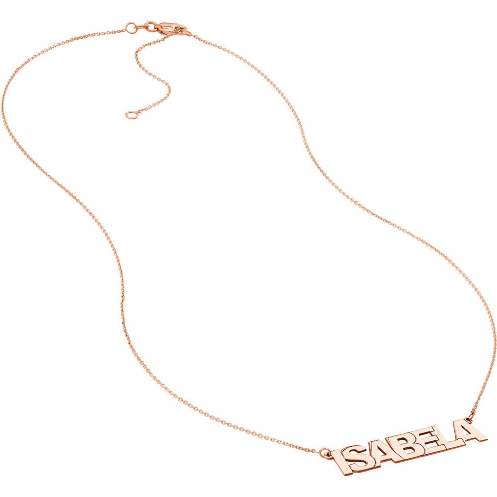 Olas d'Oro - 14K Rose Gold 7mm Block Font Custom Nameplate Necklace