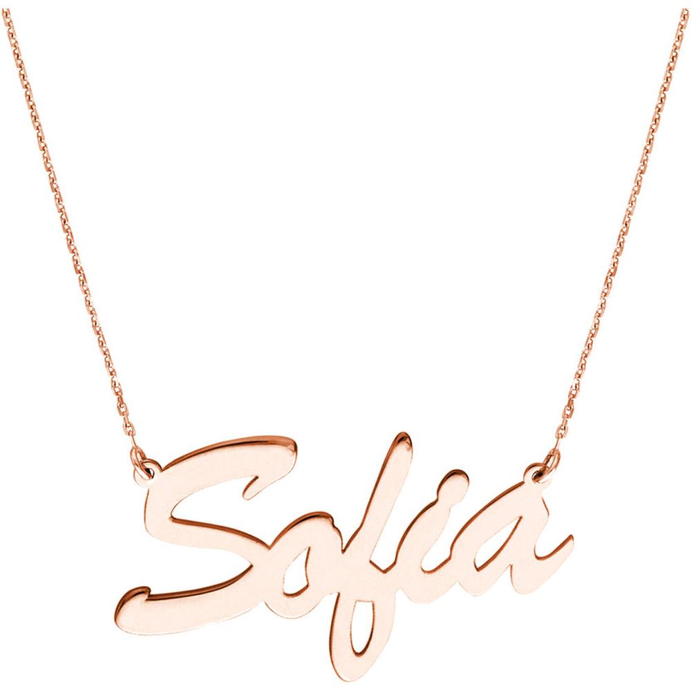 Olas d'Oro - 14K Rose Gold 7mm Brush Font Custom Nameplate Necklace - Adjustable 16-18 inches