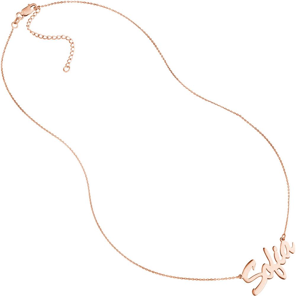 Olas d'Oro - 14K Rose Gold 7mm Brush Font Custom Nameplate Necklace - Adjustable 16-18 inches
