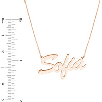 Olas d'Oro - 14K Rose Gold 7mm Brush Font Custom Nameplate Necklace - Adjustable 16-18 inches