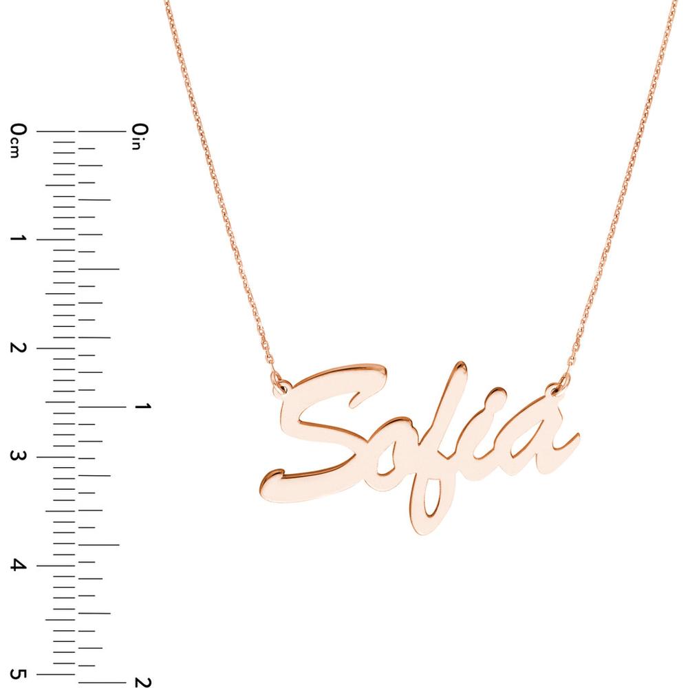 Olas d'Oro - 14K Rose Gold 7mm Brush Font Custom Nameplate Necklace - Adjustable 16-18 inches