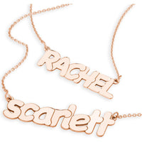 Olas d'Oro - 14K Rose Gold 7mm Bubble Font Nameplate Necklace - 2.30 Grams Weight