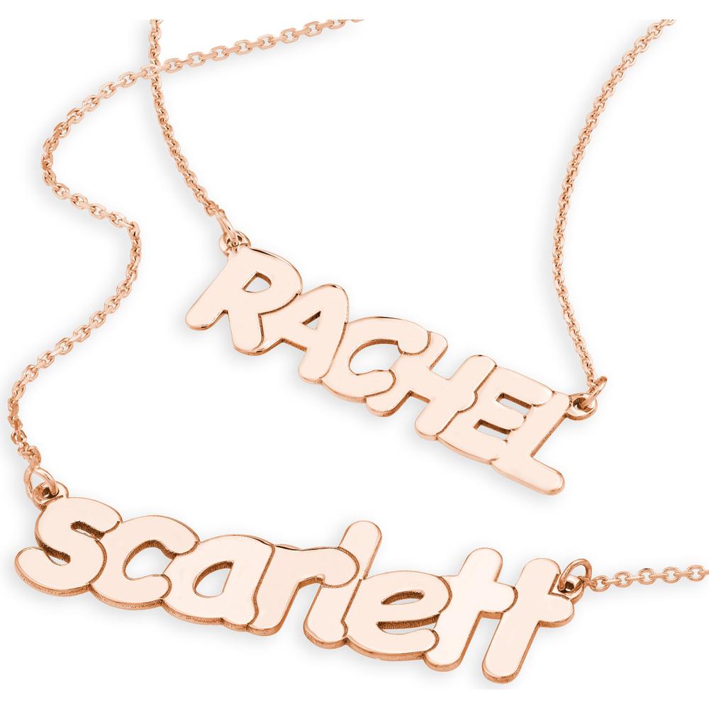 Olas d'Oro - 14K Rose Gold 7mm Bubble Font Nameplate Necklace - 2.30 Grams Weight