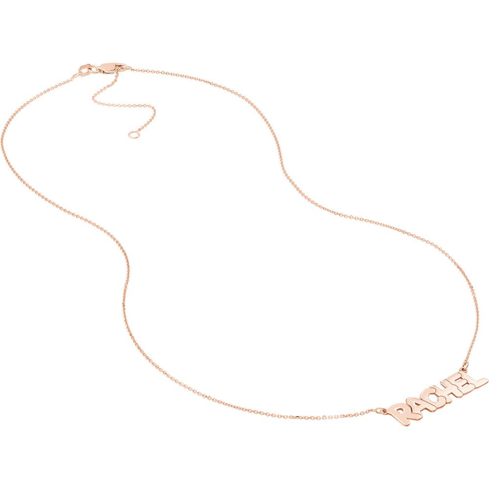 Olas d'Oro - 14K Rose Gold 7mm Bubble Font Nameplate Necklace - 2.30 Grams Weight