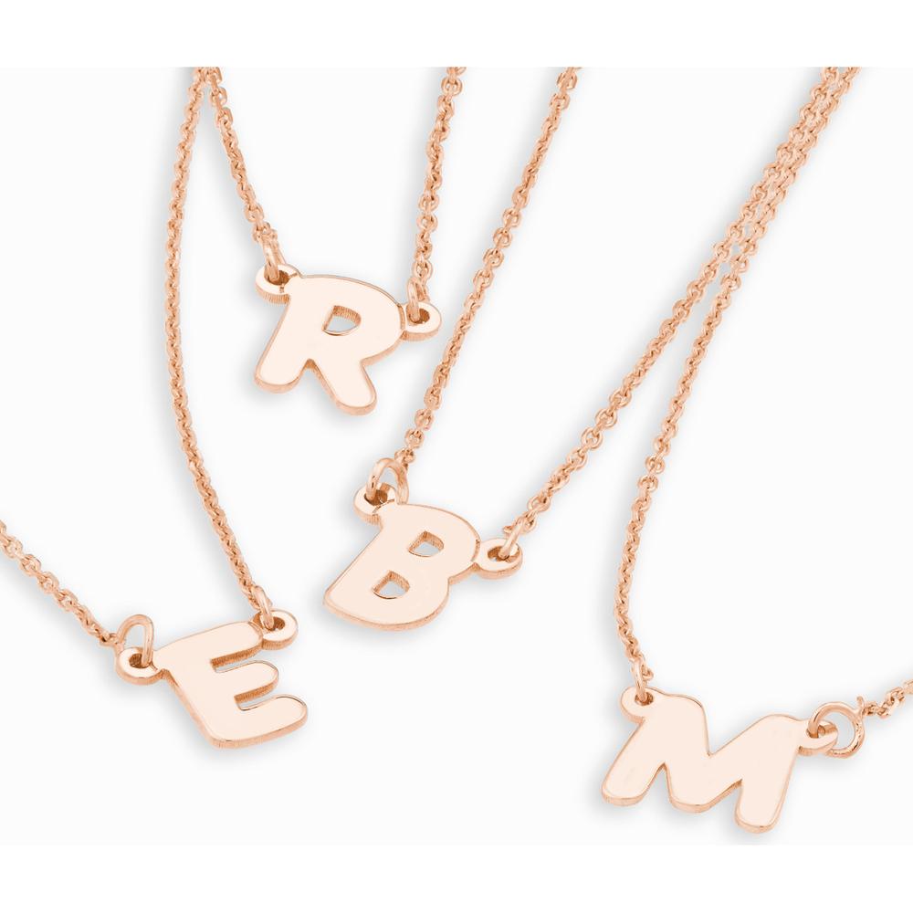 Olas d'Oro - 14K Rose Gold 7mm Bubble Font Nameplate Necklace - 2.30 Grams Weight