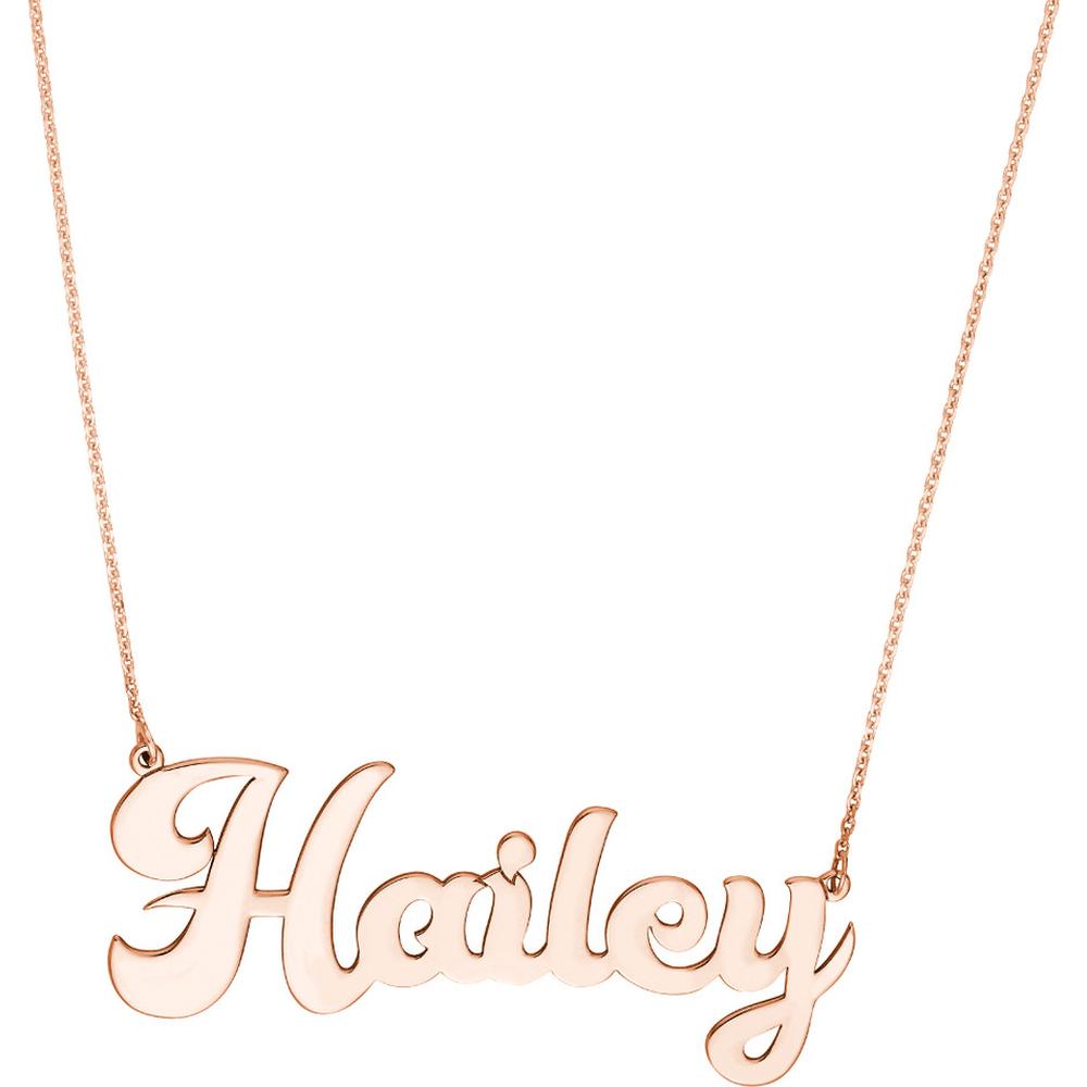 Olas d'Oro - 14K Rose Gold 7mm Cursive Nameplate Necklace - Adjustable 16-18" Length