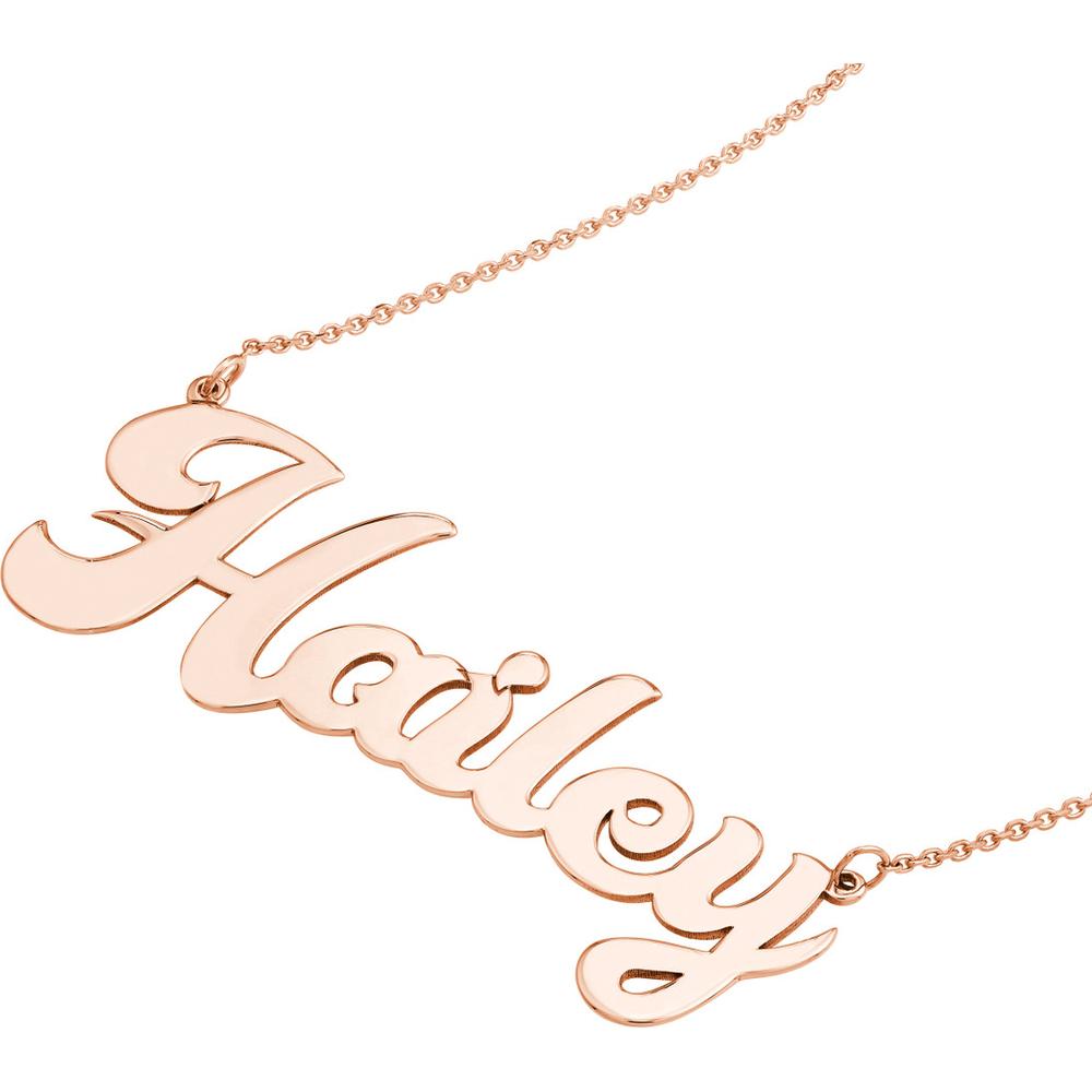 Olas d'Oro - 14K Rose Gold 7mm Cursive Nameplate Necklace - Adjustable 16-18" Length