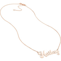 Olas d'Oro - 14K Rose Gold 7mm Cursive Nameplate Necklace - Adjustable 16-18" Length