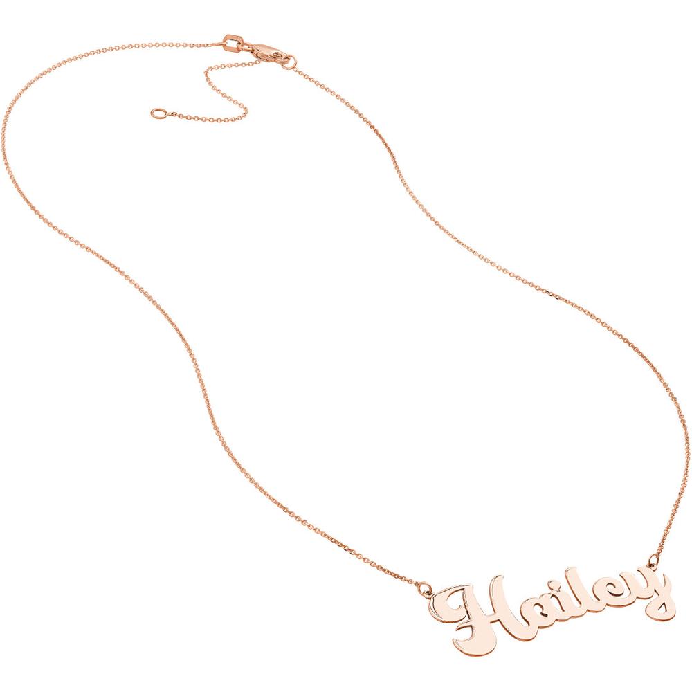 Olas d'Oro - 14K Rose Gold 7mm Cursive Nameplate Necklace - Adjustable 16-18" Length