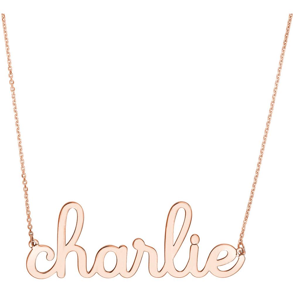 Olas d'Oro - 14K Rose Gold 7mm Custom Doodle Nameplate Necklace