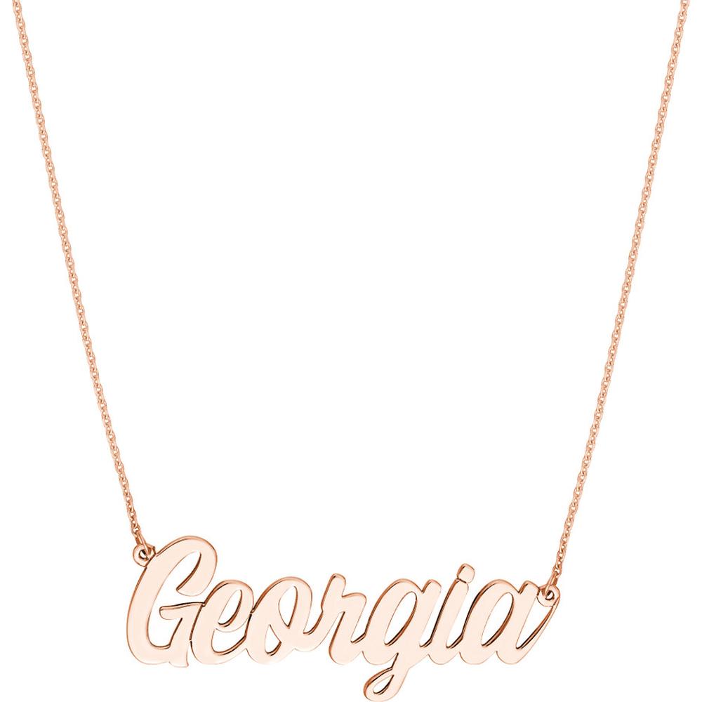 Olas d'Oro - 14K Rose Gold 7mm Script Font Nameplate Necklace