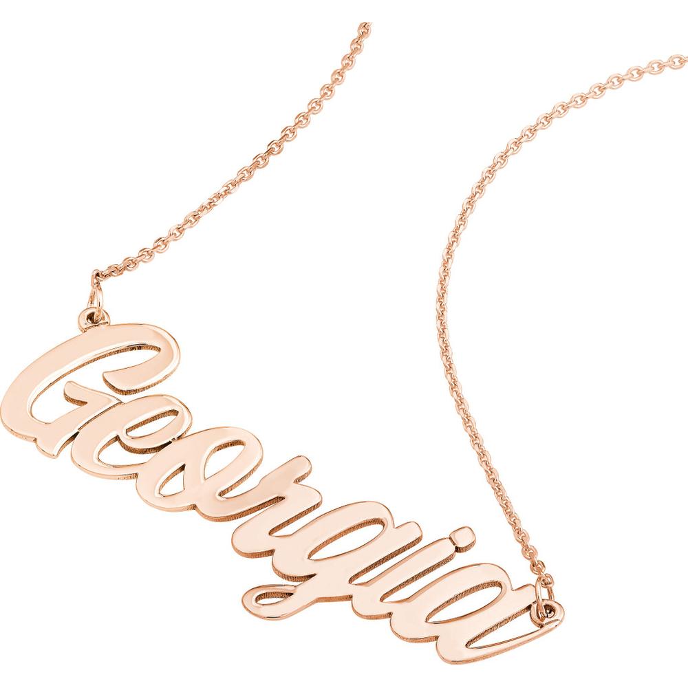 Olas d'Oro - 14K Rose Gold 7mm Script Font Nameplate Necklace