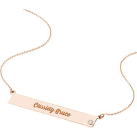 Olas d'Oro - 14K Rose Gold Adjustable Bar Necklace with 2pt Diamond Accent