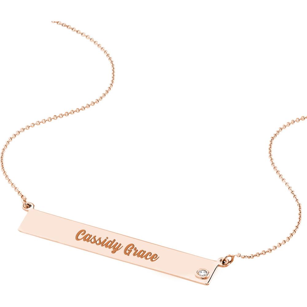Olas d'Oro - 14K Rose Gold Adjustable Bar Necklace with 2pt Diamond Accent