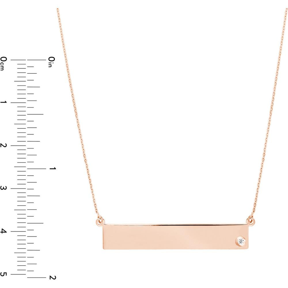 Olas d'Oro - 14K Rose Gold Adjustable Bar Necklace with 2pt Diamond Accent