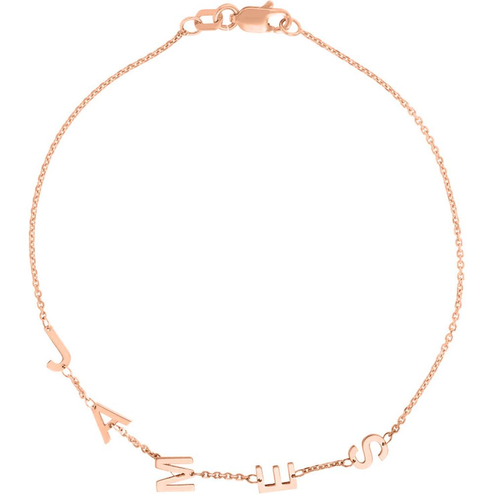 Olas d'Oro - 14K Rose Gold Adjustable Block Initials Bracelet - Personalized Custom Jewelry Piece
