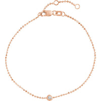 Olas d'Oro - 14K Rose Gold Adjustable Diamond Cut Beaded Chain Bracelet with 0.03 Carat Diamond