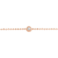 Olas d'Oro - 14K Rose Gold Adjustable Diamond Cut Beaded Chain Bracelet with 0.03 Carat Diamond