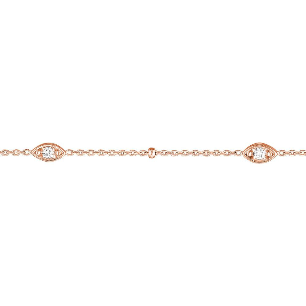 Olas d'Oro - 14K Rose Gold Adjustable Diamond Marquise Bezel Bracelet - 0.12 Carat Total Diamond Weight