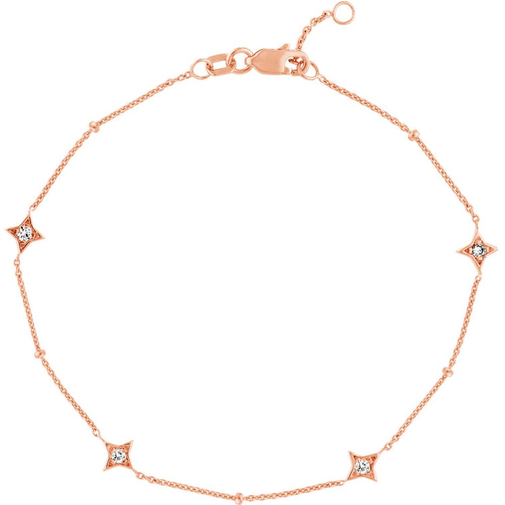 Olas d'Oro - 14K Rose Gold Adjustable Diamond Star Bezel Bracelet - 0.12 Carat Total Diamond Weight