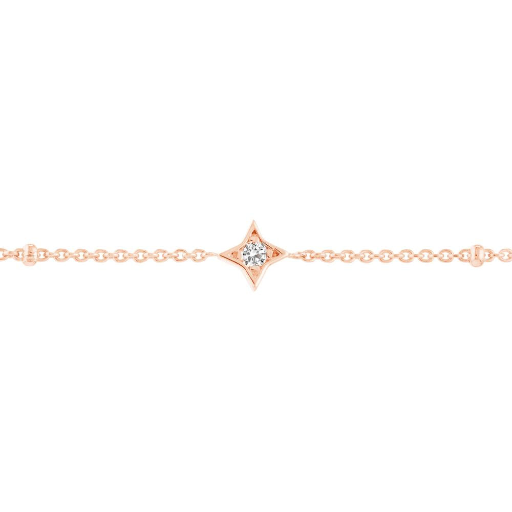Olas d'Oro - 14K Rose Gold Adjustable Diamond Star Bezel Bracelet - 0.12 Carat Total Diamond Weight