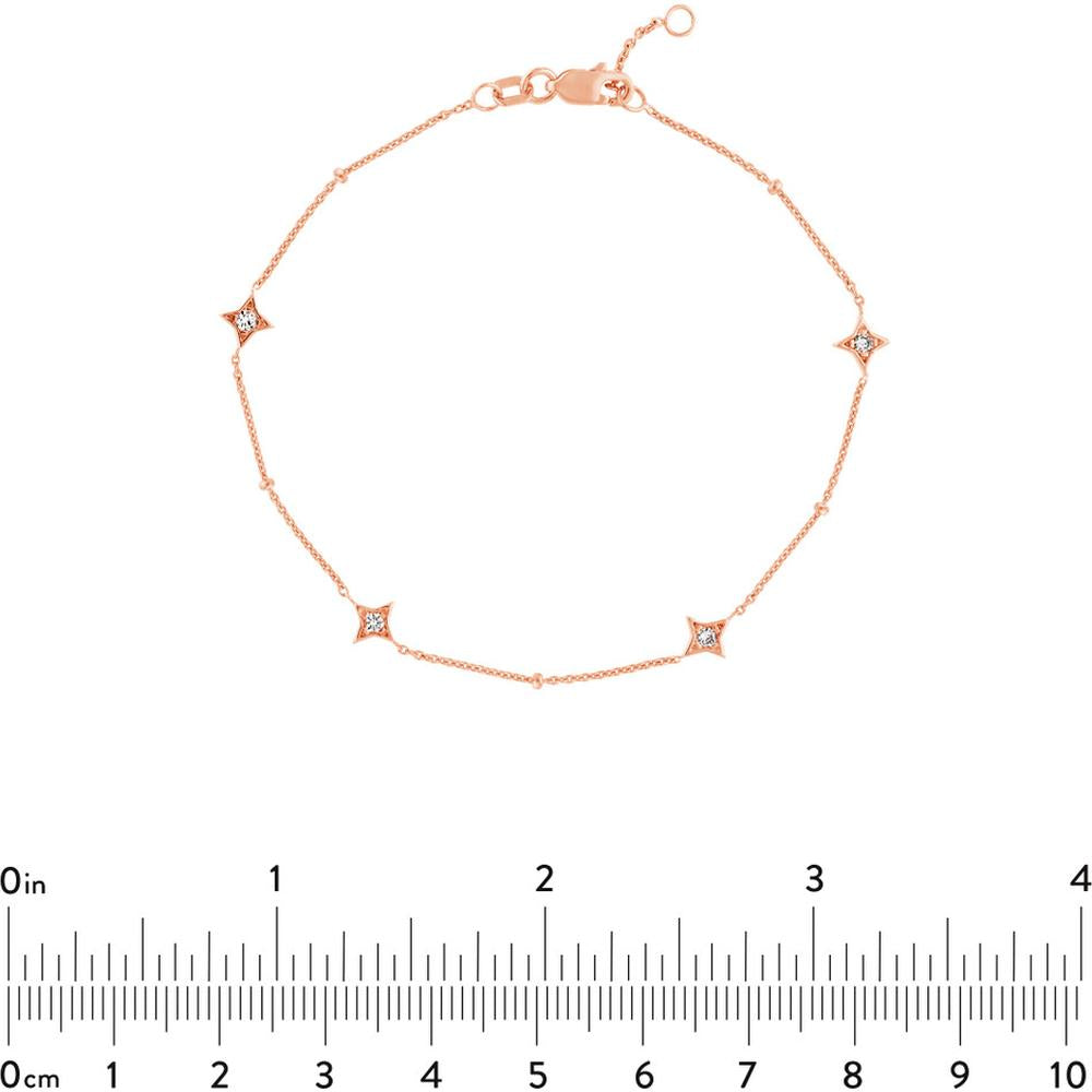 Olas d'Oro - 14K Rose Gold Adjustable Diamond Star Bezel Bracelet - 0.12 Carat Total Diamond Weight