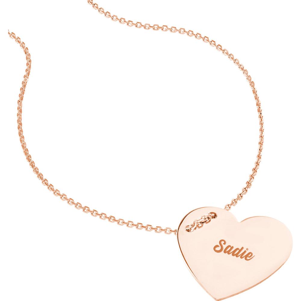 Olas d'Oro - 14K Rose Gold Adjustable Heart Plate Engravable Necklace - 3.50 Grams Weight