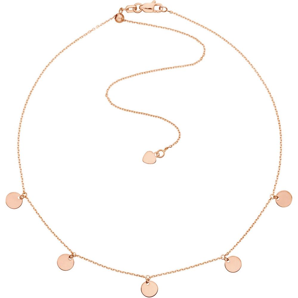 Olas d'Oro - 14K Rose Gold Adjustable Mini Disc Dangle Choker Necklace with Sliding Bead Mechanism