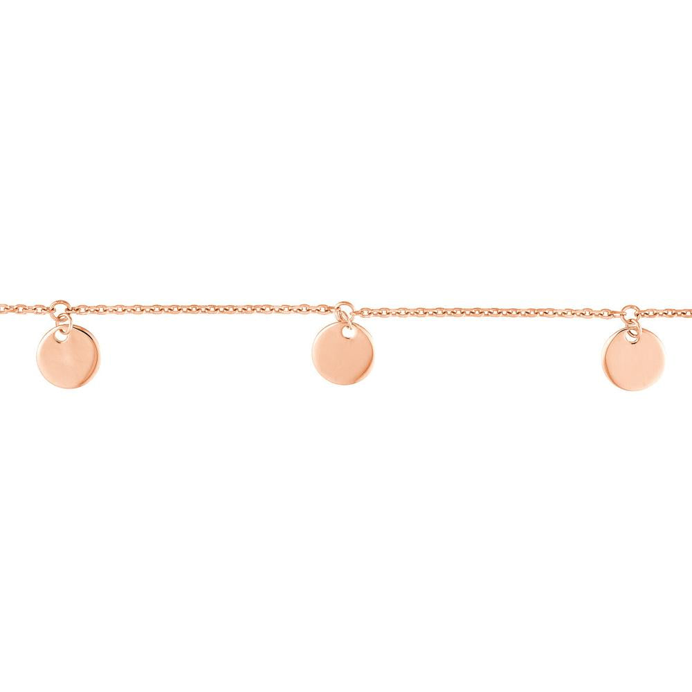 Olas d'Oro - 14K Rose Gold Adjustable Mini Disc Dangle Choker Necklace with Sliding Bead Mechanism