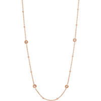 Olas d'Oro - 14K Rose Gold Adjustable Necklace with Diamond Bezels and Bead Stations - 0.27 Carat Total Diamond Weight