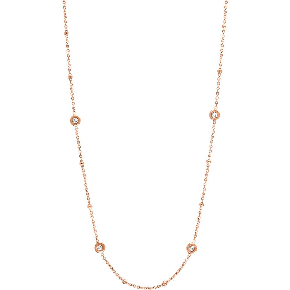 Olas d'Oro - 14K Rose Gold Adjustable Necklace with Diamond Bezels and Bead Stations - 0.27 Carat Total Diamond Weight