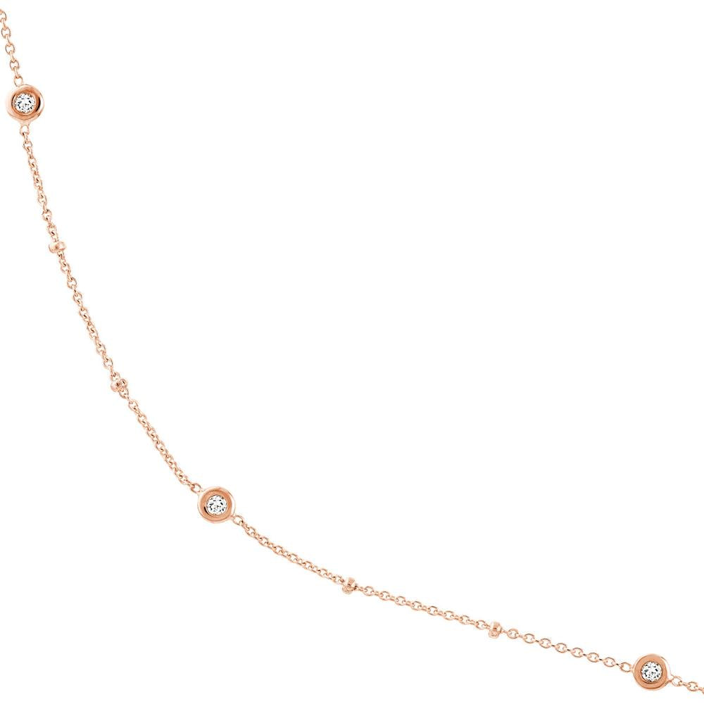 Olas d'Oro - 14K Rose Gold Adjustable Necklace with Diamond Bezels and Bead Stations - 0.27 Carat Total Diamond Weight