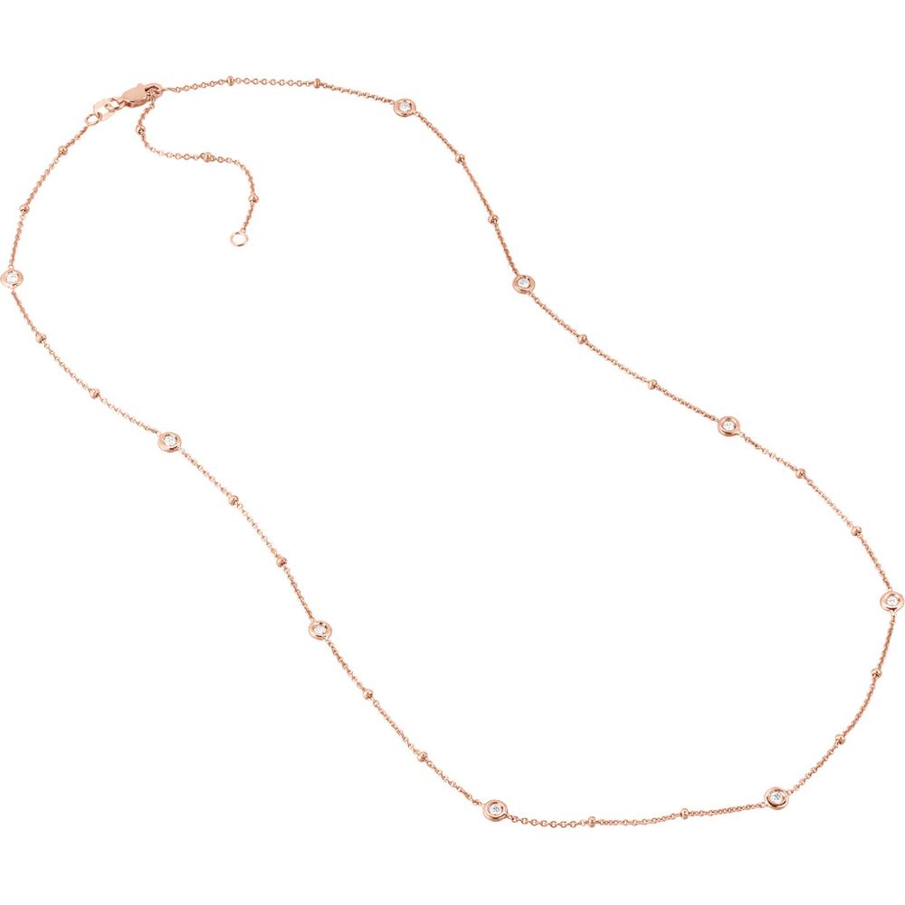 Olas d'Oro - 14K Rose Gold Adjustable Necklace with Diamond Bezels and Bead Stations - 0.27 Carat Total Diamond Weight