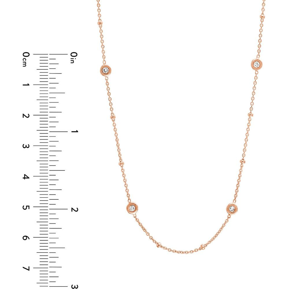 Olas d'Oro - 14K Rose Gold Adjustable Necklace with Diamond Bezels and Bead Stations - 0.27 Carat Total Diamond Weight