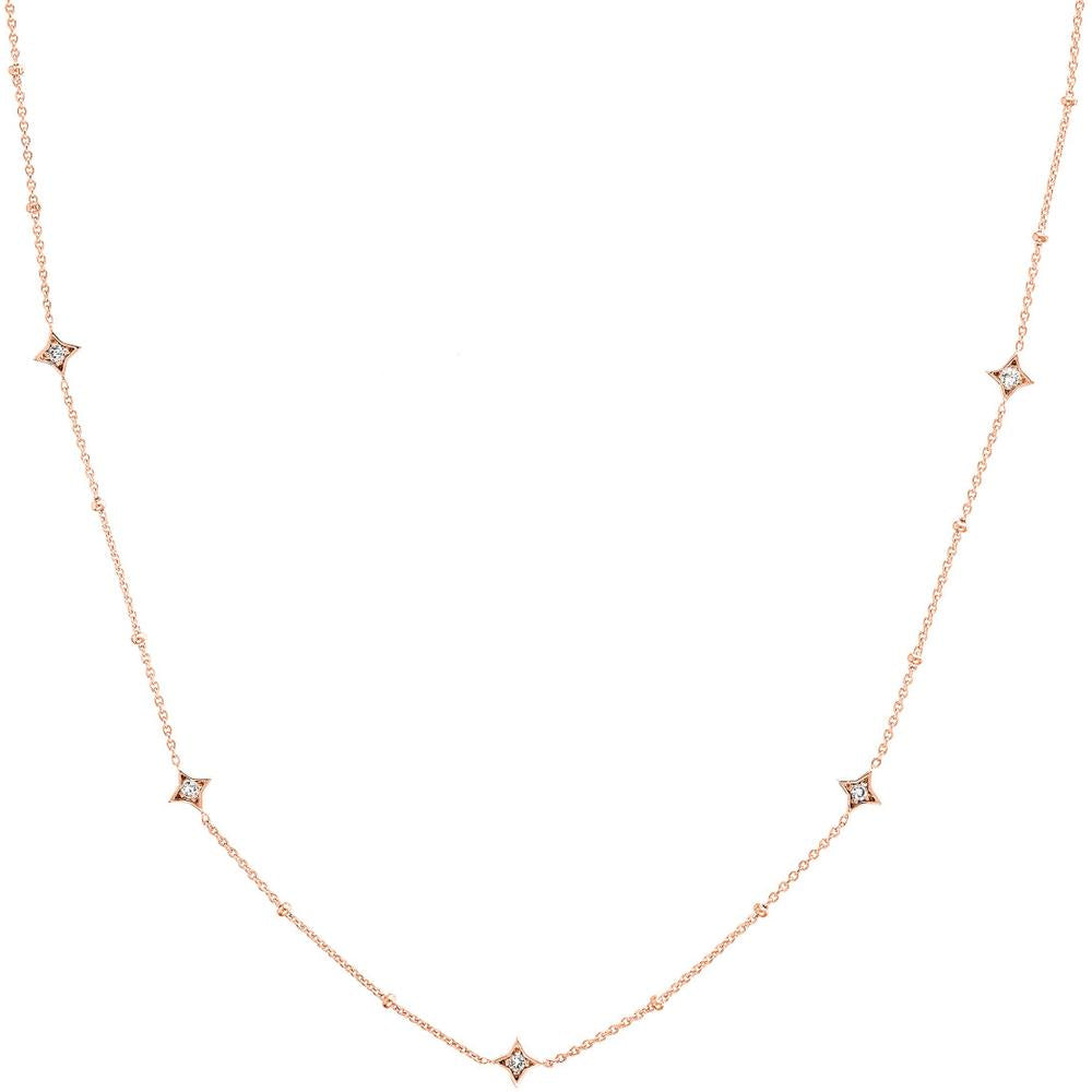 Olas d'Oro - 14K Rose Gold Adjustable Necklace with Diamond Star Bezels - 0.27 Carat Total Diamond Weight